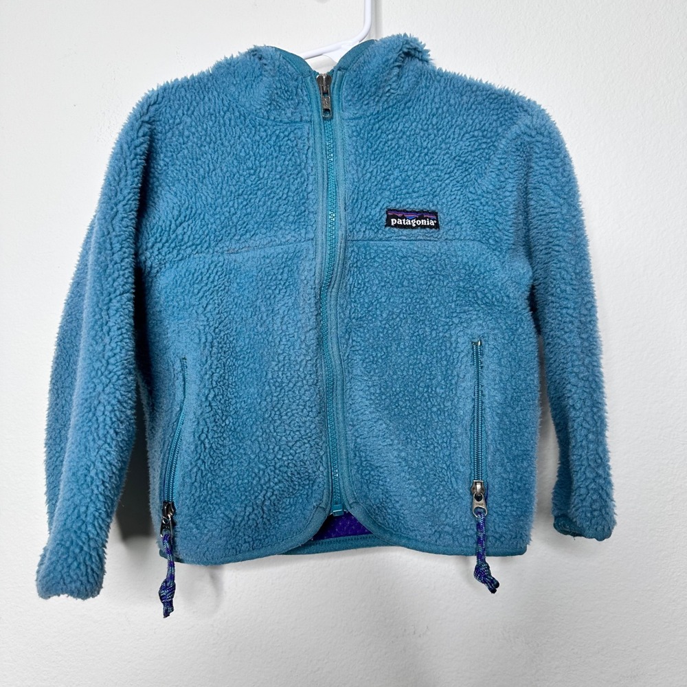 Patagonia Kids Retro-X Hooded Fleece Jacket Blue Purple Full Zip Size 4 USA Made